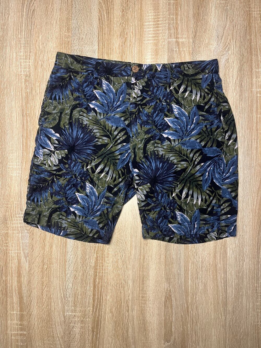 Tailor Vintage Shorts Men's 34 Greenwich Stretch Cotton Blue Green Leaves